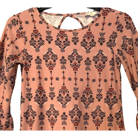 Pink Rose Tunic Trapeze Dress Small Women Dark Pink Floral Bell Sleeves Y2KStyle - Picture 2 of 13